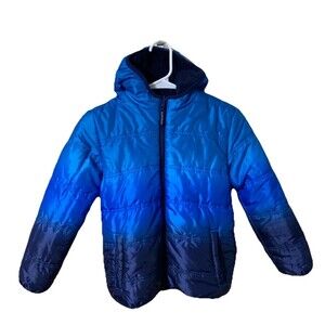 Eddie Bauer Kids Youth Reversible Plush Hooded Puffer Jacket Blue Ombré Size 7/8